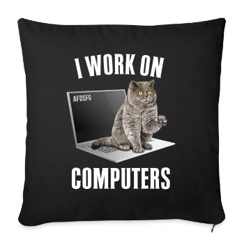 Working with Computers and Cats English - Sofa pillowcase 17,3'' x 17,3'' (45 x 45 cm) - black - Front