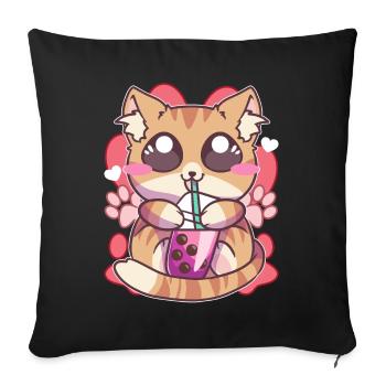 Kätzchen trinken Boba Tee Kawaii Anime - Sofakissenbezug 45 x 45 cm - Schwarz - Vorne