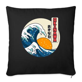 Grande vague de Kanagawa Okinawa Japon - Housse de coussin décorative 45 x 45 cm - noir - Devant