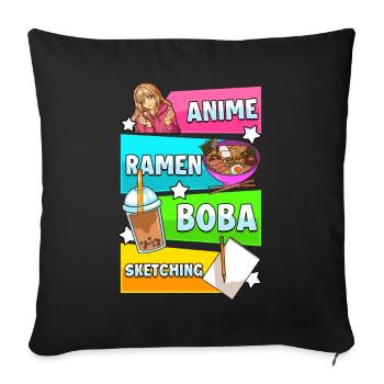 Dessins d’anime Ramen Te Boba et Manga Japon - Housse de coussin décorative 45 x 45 cm - noir - Devant