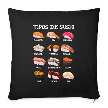Types of Sushi Food Japan Manga Anime - Sofa pillowcase 17,3'' x 17,3'' (45 x 45 cm) - black - Front