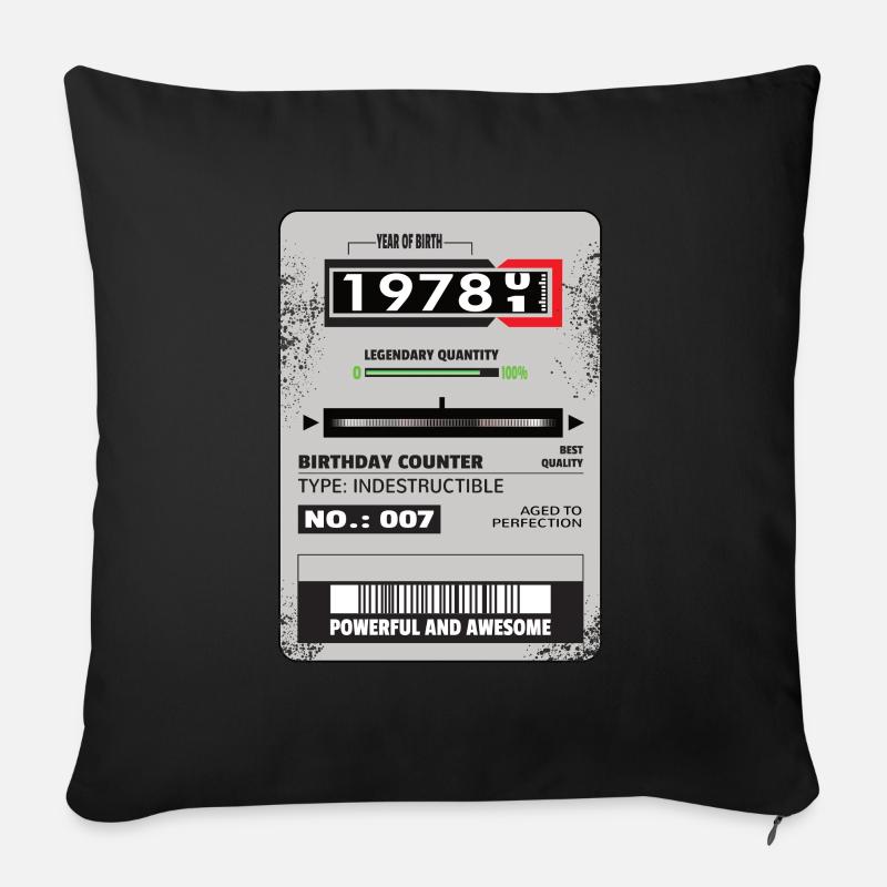 Compteur triphasé anniversaire 1978 cadeau - Housse de coussin décorative 45 x 45 cm - noir
