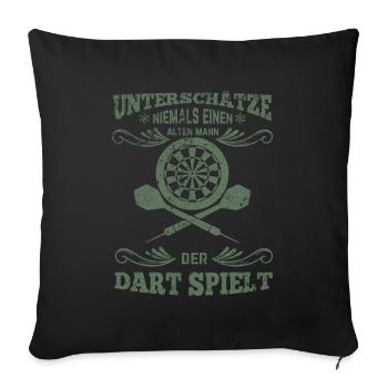 Dartspieler alter Mann - Sofakissenbezug 45 x 45 cm - Schwarz - Vorne