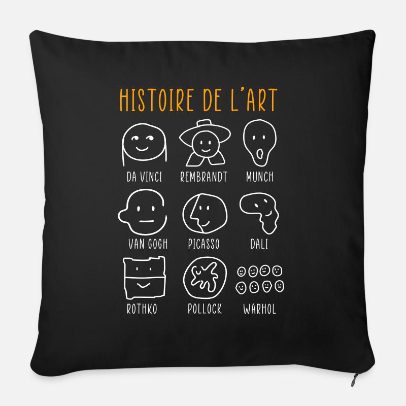 Histoire de l’art Peintres classiques célèbres - Housse de coussin décorative 45 x 45 cm - noir