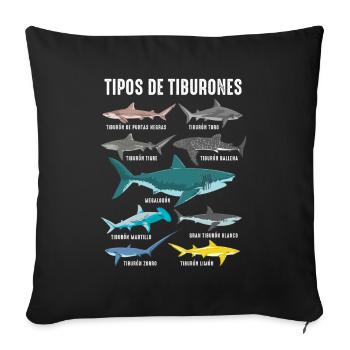 Types of sharks Marine fauna Ocean - Sofa pillowcase 17,3'' x 17,3'' (45 x 45 cm) - black - Front
