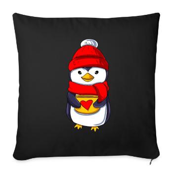 Cute penguin with teacup - Sofa pillowcase 17,3'' x 17,3'' (45 x 45 cm) - black - Front