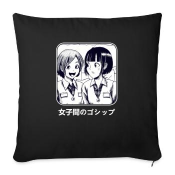 Das gesprächige Duo. Tratschende Manga-Mädchen - Sofakissenbezug 45 x 45 cm - Schwarz - Vorne