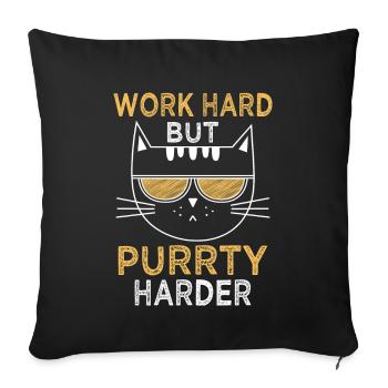 Travailler dur Ronronner plus fort | Chat de fête cool - Housse de coussin décorative 45 x 45 cm - noir - Devant