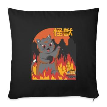 Catzilla Sunset Chat Géant Japonais - Housse de coussin décorative 45 x 45 cm - noir - Devant
