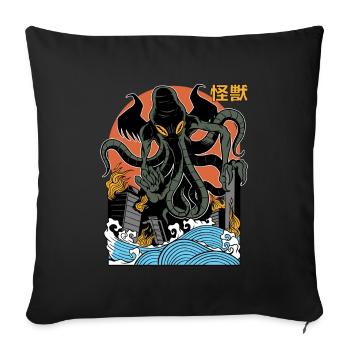 Coucher de soleil géant Cthulhu japonais - Housse de coussin décorative 45 x 45 cm - noir - Devant