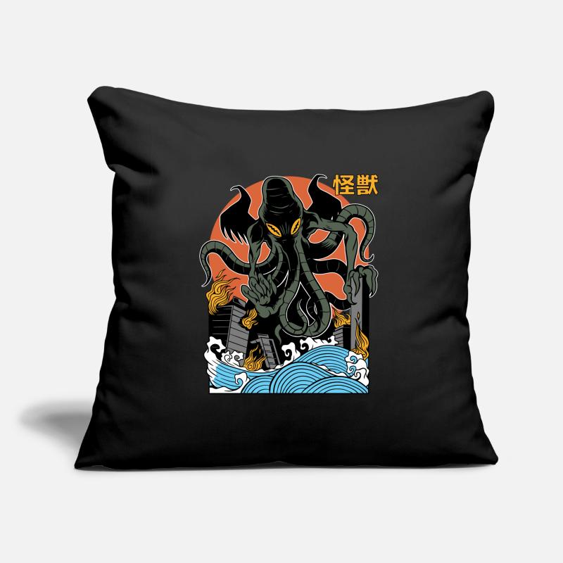 Coucher de soleil géant Cthulhu japonais Housse de coussin décorative 45 x 45 cm
