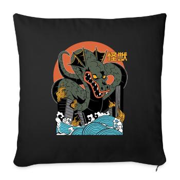 Dragon Géant Coucher de Soleil Japonais - Housse de coussin décorative 45 x 45 cm - noir - Devant