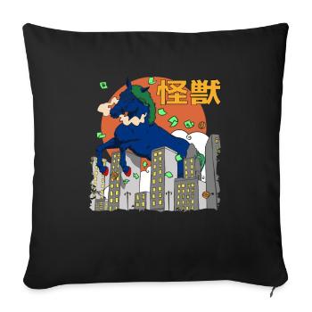 Cheval Géant Coucher de Soleil Japonais - Housse de coussin décorative 45 x 45 cm - noir - Devant