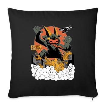 Dragon Géant Coucher de Soleil Japonais - Housse de coussin décorative 45 x 45 cm - noir - Devant