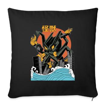 Cheval Géant Coucher de Soleil Japonais - Housse de coussin décorative 45 x 45 cm - noir - Devant