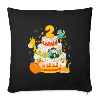 2nd Birthday Cake Animals Party Gift 2 Years Old - Sofa pillowcase 17,3'' x 17,3'' (45 x 45 cm) - black - Front
