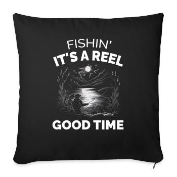 Pêcheur poisson poissondans son moulinet bon moment - Housse de coussin décorative 45 x 45 cm - noir - Devant