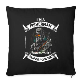 Drôle grand-père papa pêcheur pêcheur - Housse de coussin décorative 45 x 45 cm - noir - Devant