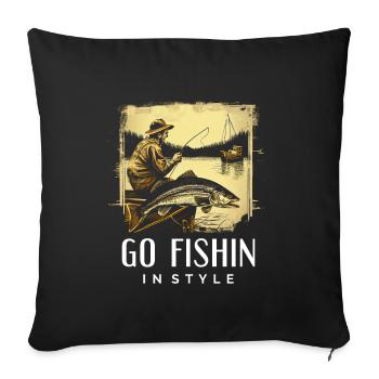 Allez pêcher avec style - Drôle de pêcheur - Housse de coussin décorative 45 x 45 cm - noir - Devant