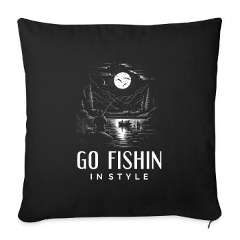 Pêche rétro - Allez pêcher avec style - Housse de coussin décorative 45 x 45 cm - noir - Devant