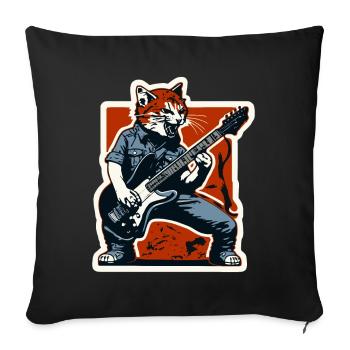 Cat Rage and the Guitar Playing Rock Cat - Sofa pillowcase 17,3'' x 17,3'' (45 x 45 cm) - black - Front
