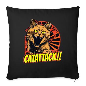 Chat de combat en colère avec des yeux jaunes en attaque - Housse de coussin décorative 45 x 45 cm - noir - Devant