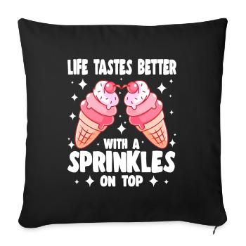 La vie a meilleur goût avec des cadeaux saupoudrés sur le dessus - Housse de coussin décorative 45 x 45 cm - noir - Devant