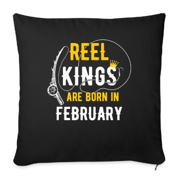 Les rois des moulinets sont nés en février Anniversaire des pêcheurs - Housse de coussin décorative 45 x 45 cm - noir - Devant