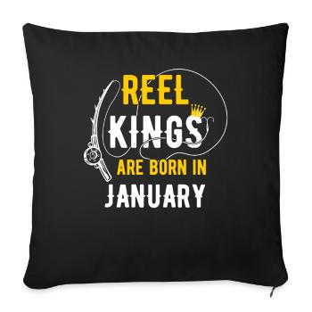Les rois de la bobine sont nés en janvier Anniversaire des pêcheurs - Housse de coussin décorative 45 x 45 cm - noir - Devant