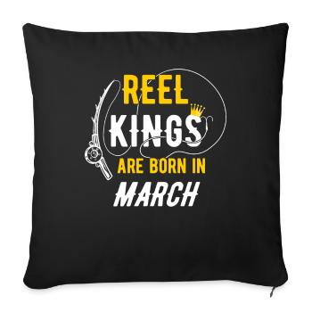 Les rois de la bobine sont nés en mars Anniversaire de pêche - Housse de coussin décorative 45 x 45 cm - noir - Devant