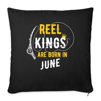 Les rois de la bobine sont nés en juin anniversaire de pêche - Housse de coussin décorative 45 x 45 cm - noir - Devant