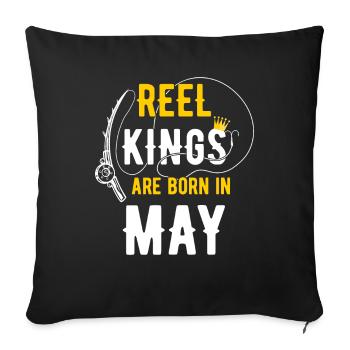 Les rois de la bobine sont nés en mai Anniversaire de pêche - Housse de coussin décorative 45 x 45 cm - noir - Devant