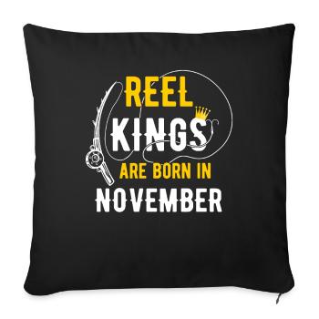 Les rois de la bobine sont nés en novembre anniversaire de pêche - Housse de coussin décorative 45 x 45 cm - noir - Devant