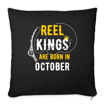 Les rois de la bobine sont nés en octobre Anniversaire des pêcheurs - Housse de coussin décorative 45 x 45 cm - noir - Devant