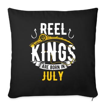 Les rois de la bobine sont nés en juillet Anniversaire de pêche - Housse de coussin décorative 45 x 45 cm - noir - Devant