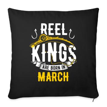 Les rois de la bobine sont nés en mars Anniversaire de pêche - Housse de coussin décorative 45 x 45 cm - noir - Devant