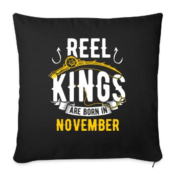 Les rois de la bobine sont nés en novembre anniversaire de pêche - Housse de coussin décorative 45 x 45 cm - noir - Devant
