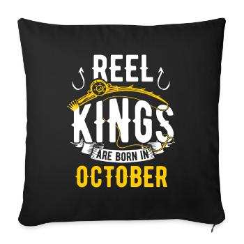 Les rois de la bobine sont nés à Oktober Anniversaire de pêche - Housse de coussin décorative 45 x 45 cm - noir - Devant