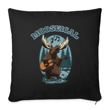 Mooseical - Moose musical avec guitare acoustique - Housse de coussin décorative 45 x 45 cm - noir - Devant