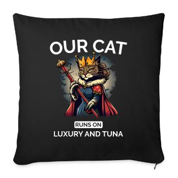 Chat Maman Papa Dessin Animé Reine Chat - Housse de coussin décorative 45 x 45 cm - noir - Devant