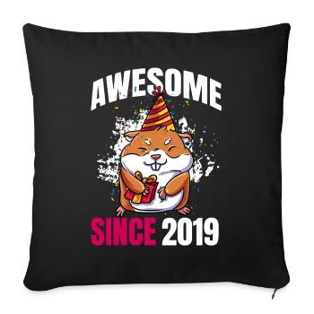 Génial depuis 2019 - 4ème anniversaire de hamster - Housse de coussin décorative 45 x 45 cm - noir - Devant