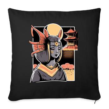 Chat Femme Et Sanctuaire Japonais Paysage - Housse de coussin décorative 45 x 45 cm - noir - Devant