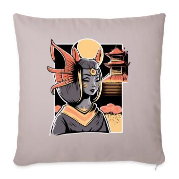 Chat Femme Et Sanctuaire Japonais Paysage - Housse de coussin décorative 45 x 45 cm - taupe clair - Devant