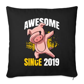 Génial depuis 2019 - 4ème anniversaire de cochon - Housse de coussin décorative 45 x 45 cm - noir - Devant