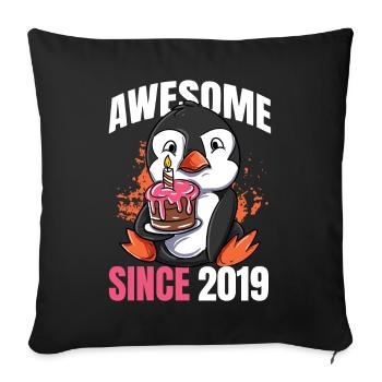 Génial depuis 2019 - 4ème anniversaire de pingouin - Housse de coussin décorative 45 x 45 cm - noir - Devant