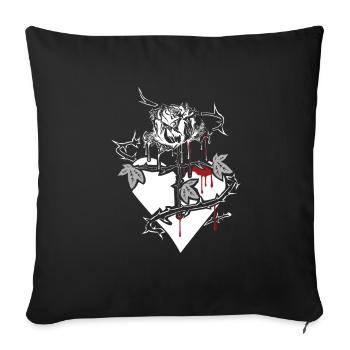 Bleeding rose with cross stem and heart, gift - Sofa pillowcase 17,3'' x 17,3'' (45 x 45 cm) - black - Front