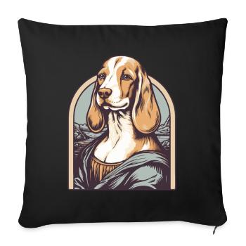 Lisa peignant une parodie avec un chien beagle - Housse de coussin décorative 45 x 45 cm - noir - Devant
