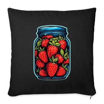 Glass jar with strawberries - Sofa pillowcase 17,3'' x 17,3'' (45 x 45 cm) - black - Front