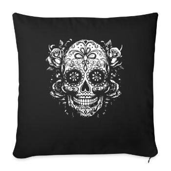 Roses et crâne - Housse de coussin décorative 45 x 45 cm - noir - Devant