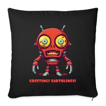Greetings Earthlings – Alien Robots - Sofa pillowcase 17,3'' x 17,3'' (45 x 45 cm) - black - Front